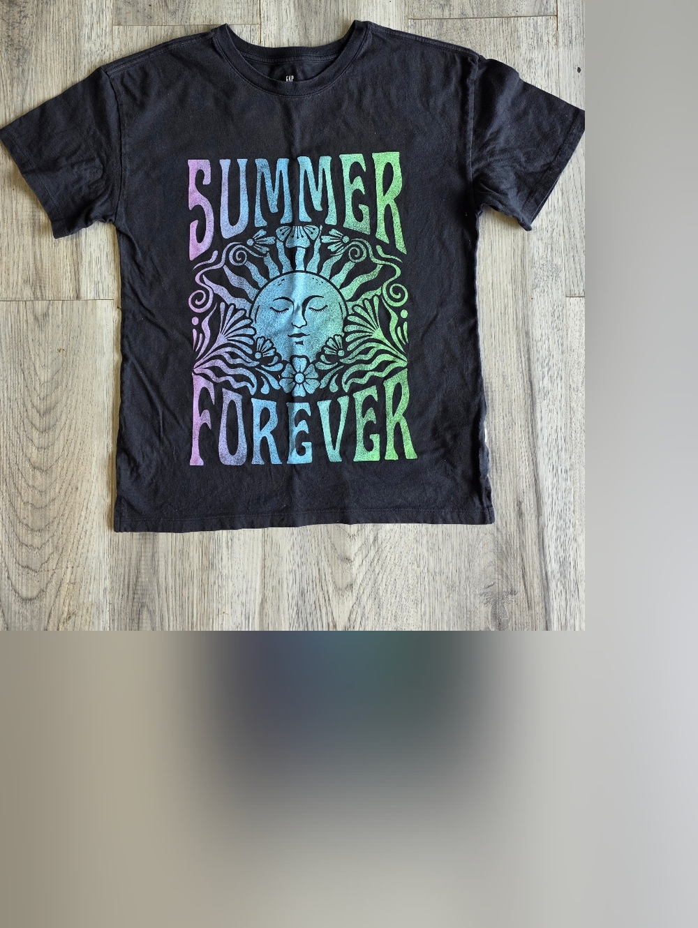 Gap Kids XL Summer Forever Graphic T Shirt Black Sun Organic Cotton Girls